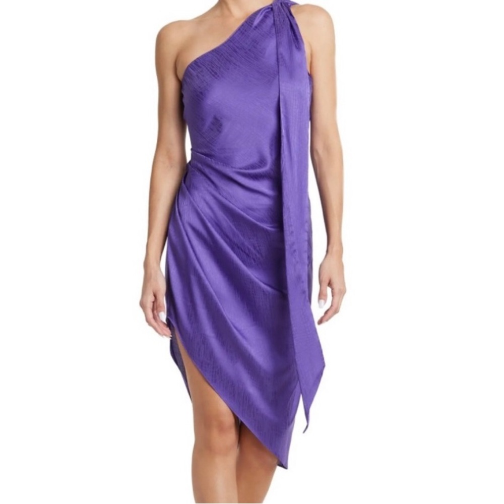 RONNY KOBO Zoe purple ultra violet patterned one shoulder dress S NWOT